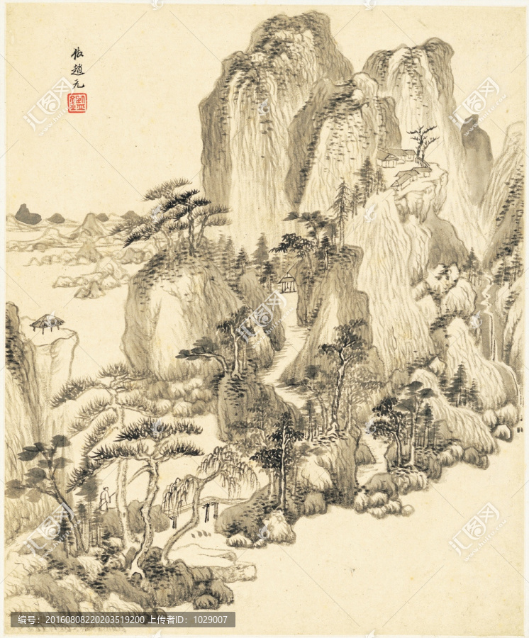 水墨山水風景,明代,王鑒