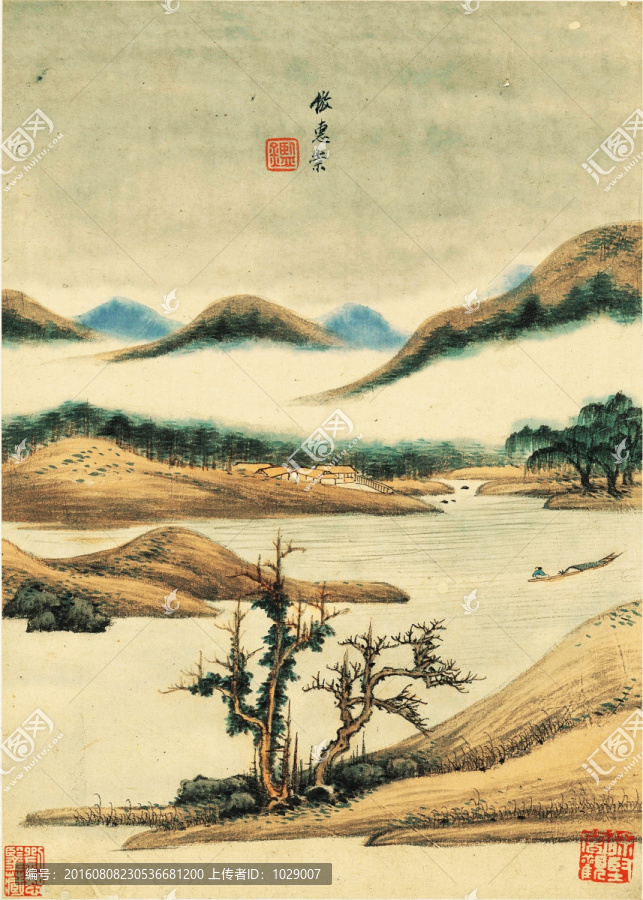 中式水墨山水古畫,明代,王鑒