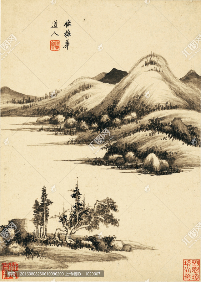 中式水墨山水古画,明代,王鉴