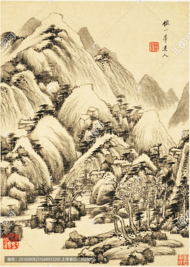 中式水墨山水古畫(huà),明代,王鑒