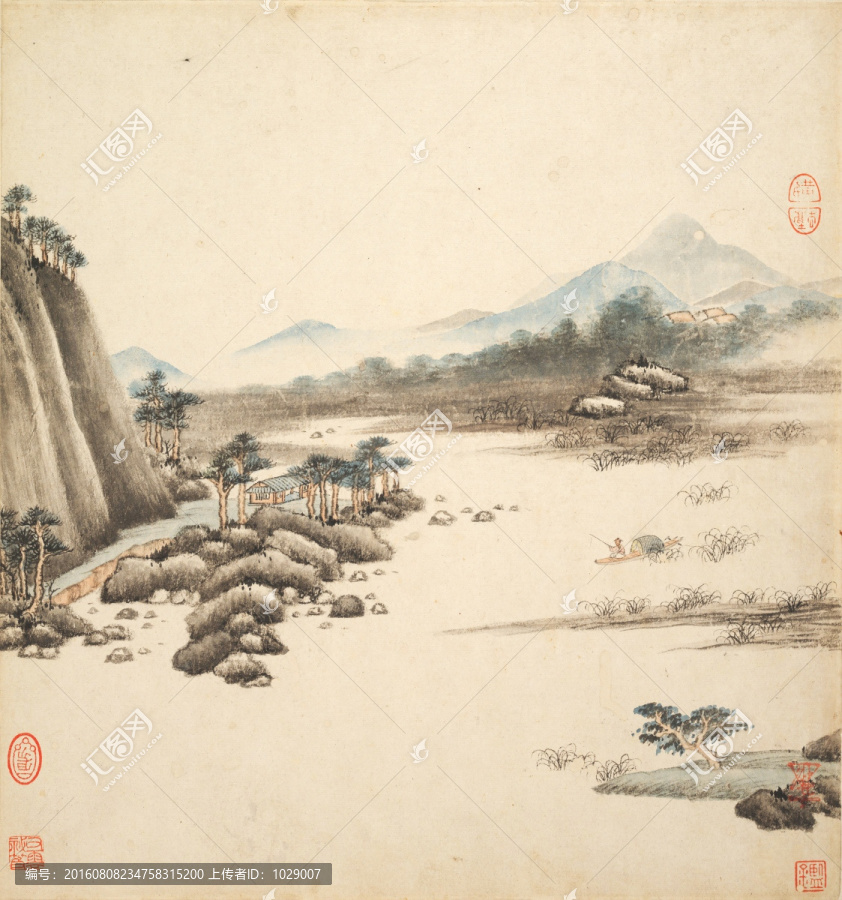 山水古代名畫,明代,王鑒