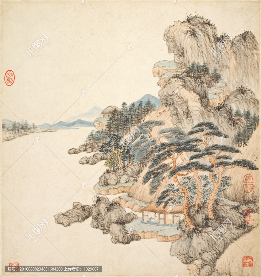 山水古代名畫,明代,王鑒