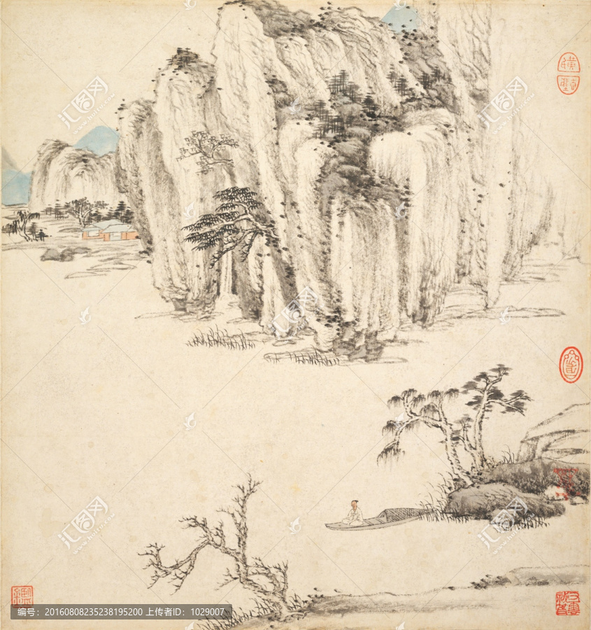 山水古代名畫,明代,王鑒