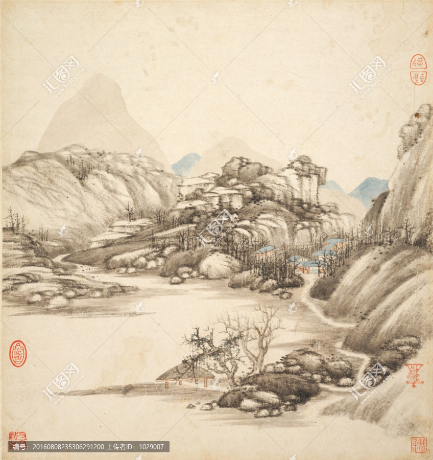 山水古代名畫,明代,王鑒