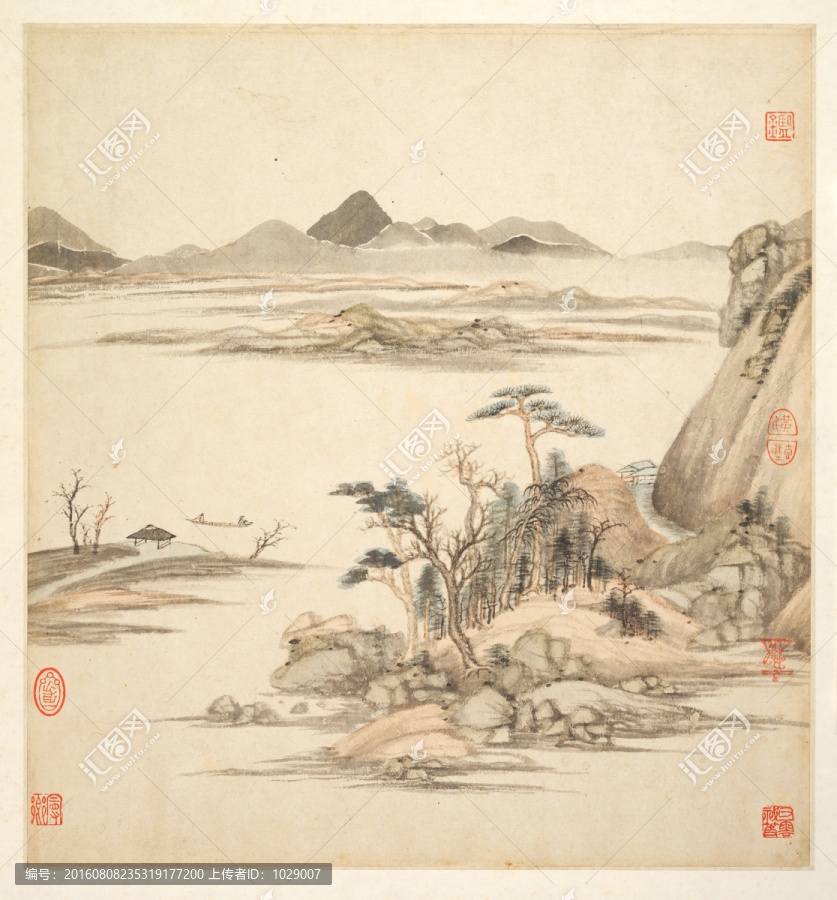 山水古代名畫,明代,王鑒