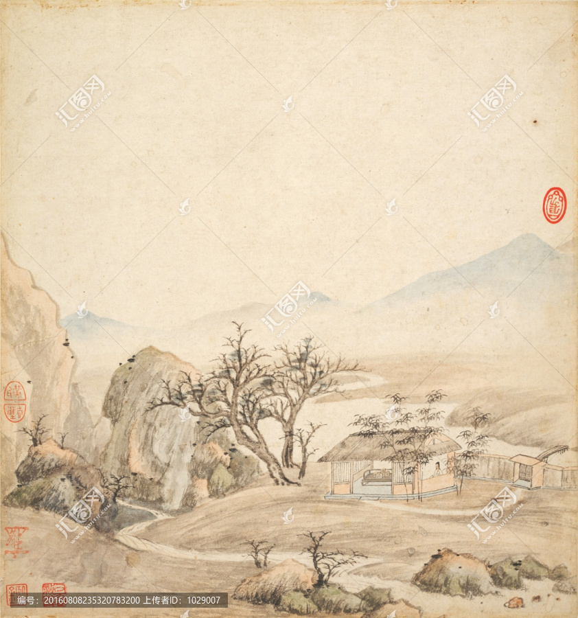 山水古代名畫,明代,王鑒