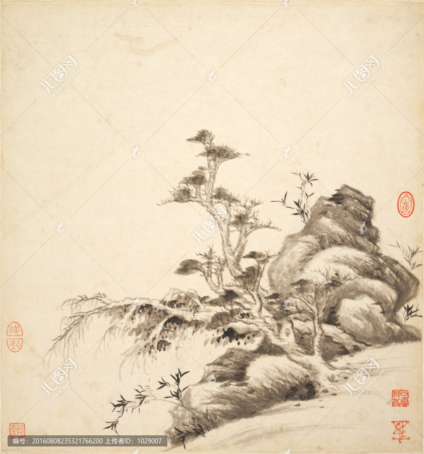 山水古代名畫,明代,王鑒
