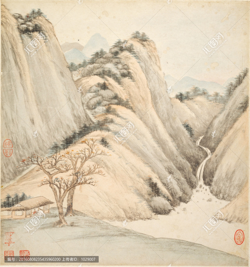 山水古代名畫,明代,王鑒