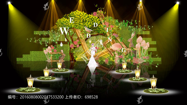 绿色植物森林系婚礼主题舞台效果