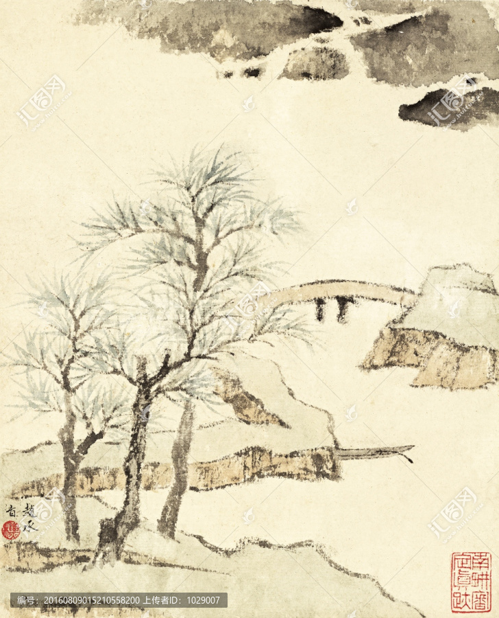 山水風(fēng)景國畫,清代,查士標(biāo)