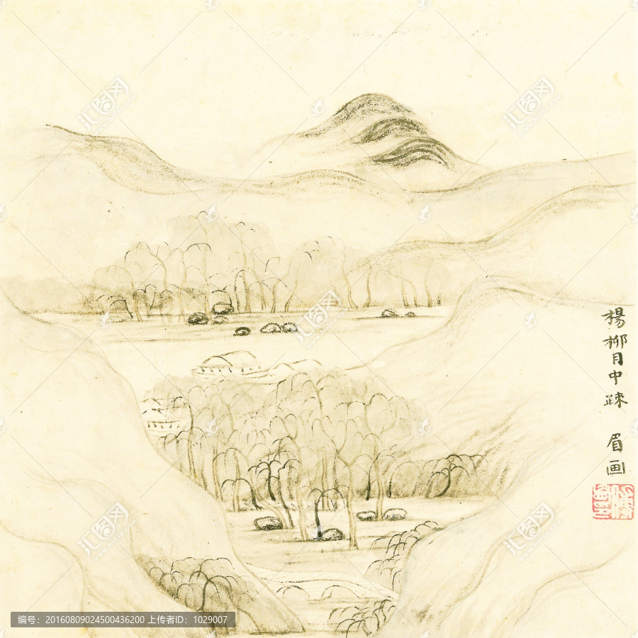 中式极简山水风景画