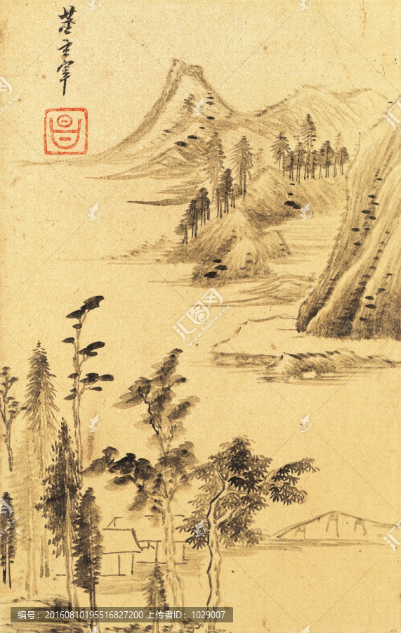 水墨山水古画,明代,董其昌