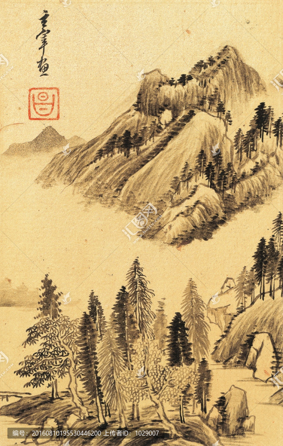 水墨山水古畫,明代,董其昌