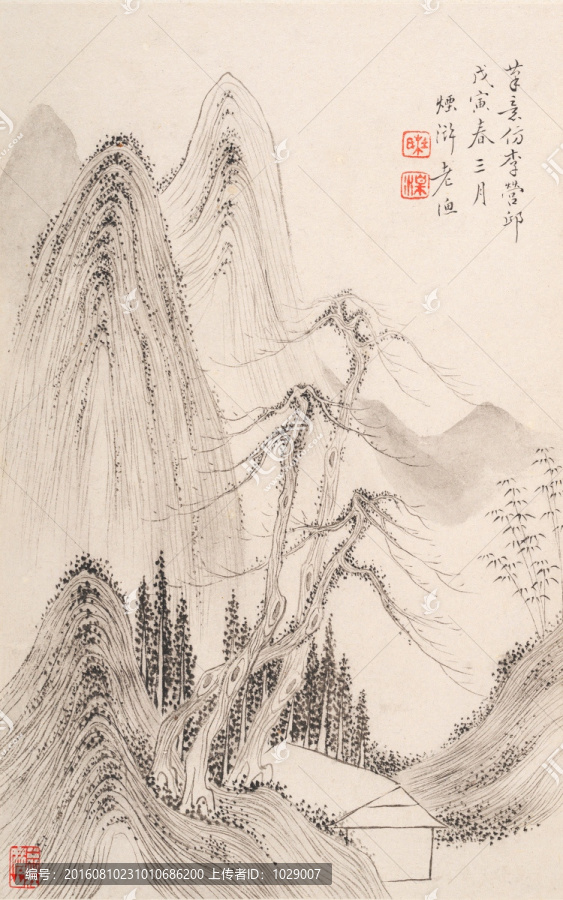 山水水墨畫,清代,杜湘