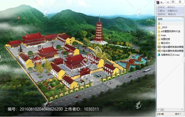 大型古建筑寺廟效果圖全套源文件