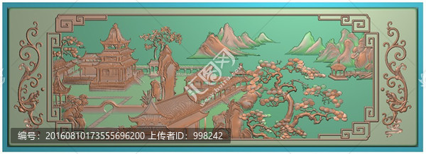 山水寶座床中板正面