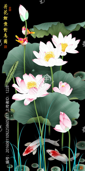 荷花鰱魚對鳥圖