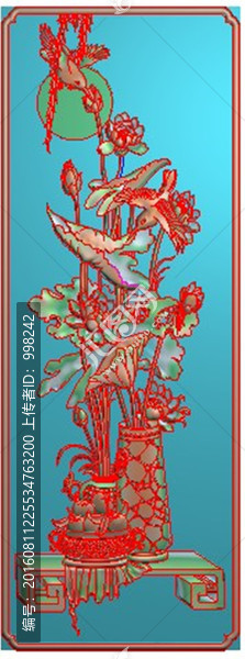 博古荷花鳥花瓶