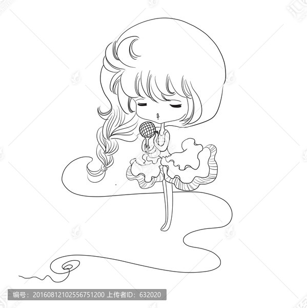 線娃娃簡筆畫卡通女孩插畫PSD