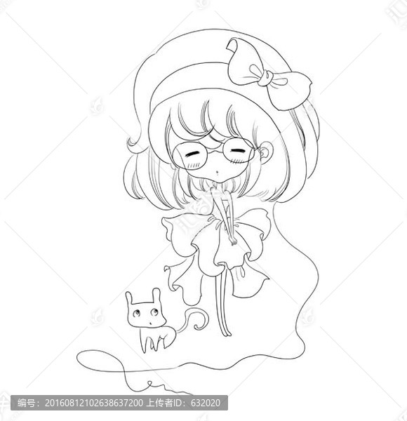 線娃娃簡筆畫可愛小女孩手機殼圖