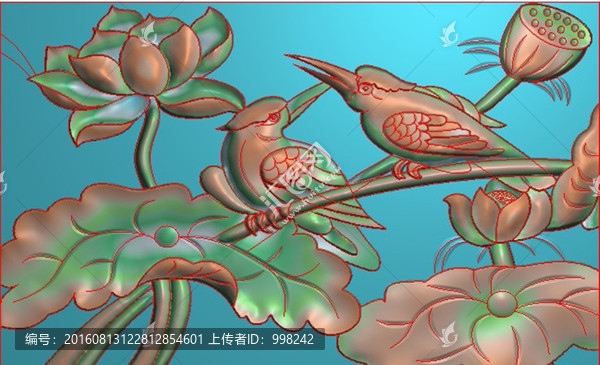 荷花鳥精雕圖