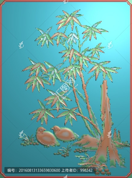 梅蘭竹菊竹子鳥精雕圖
