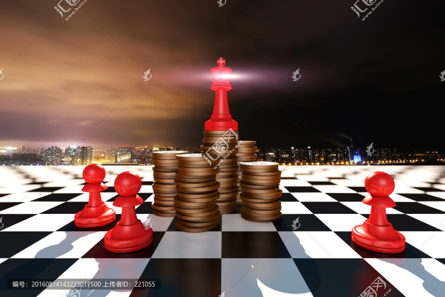 站在金幣上的國王棋子