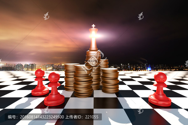 站在金幣上的國王棋子