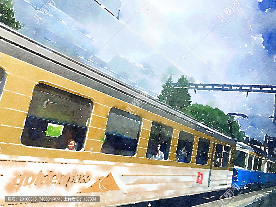 水彩,瑞士列車