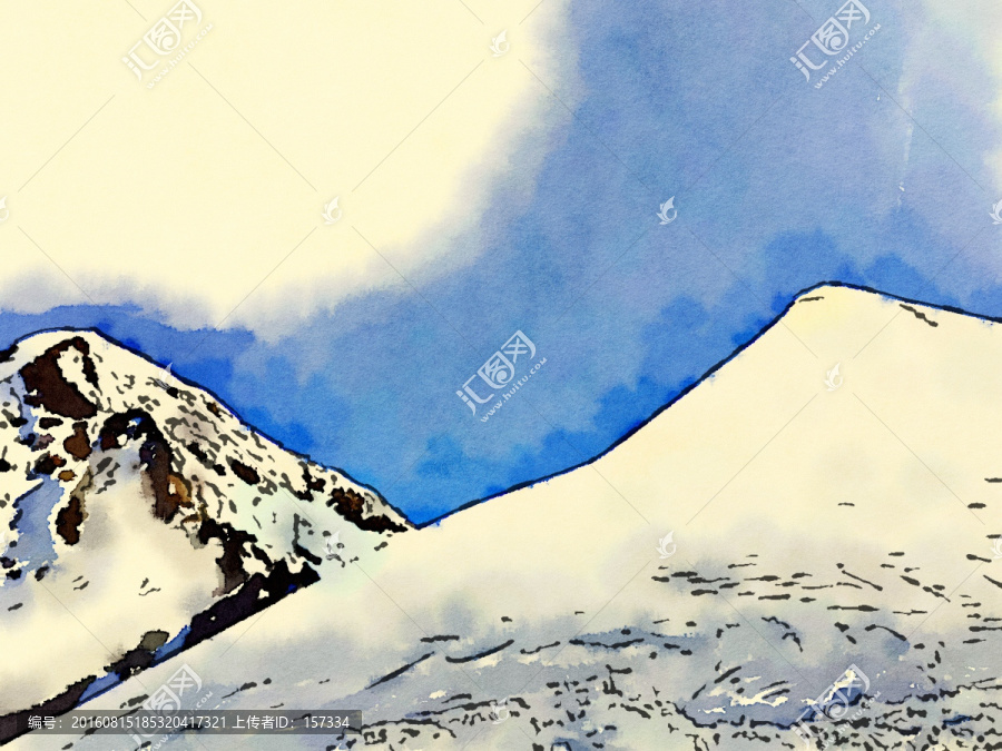 水彩,雪山