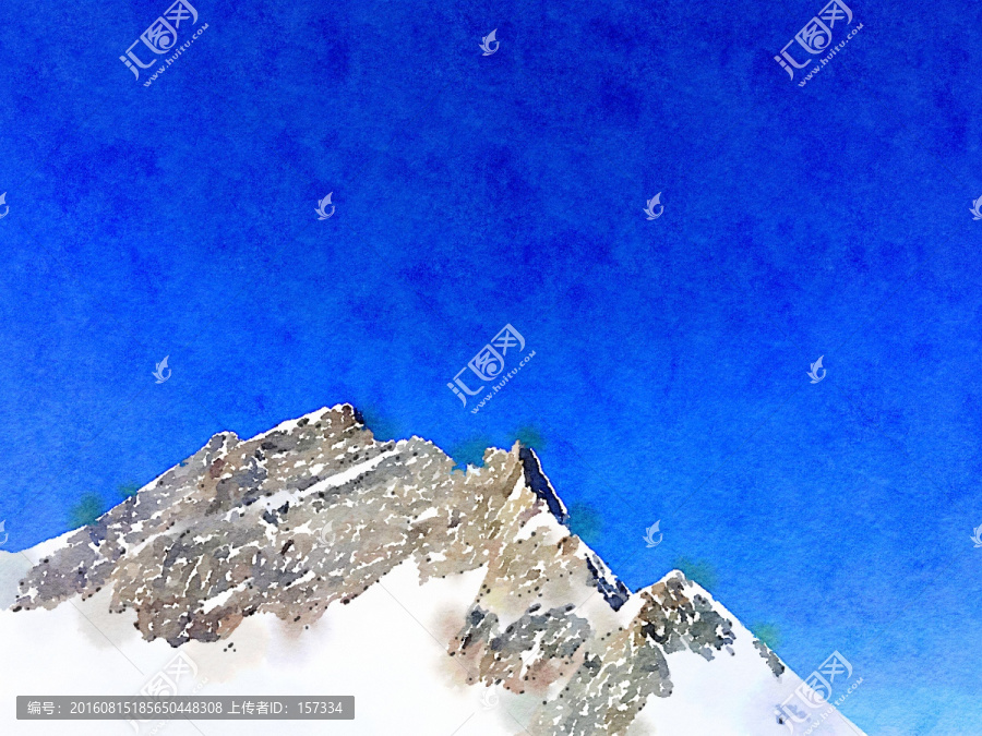 水彩畫,雪峰