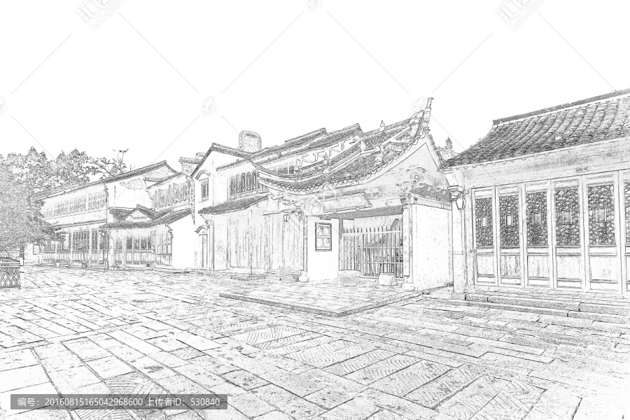 江南古鎮(zhèn)線描,合層