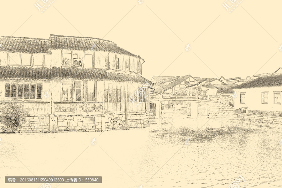 江南古鎮(zhèn)線描,合層