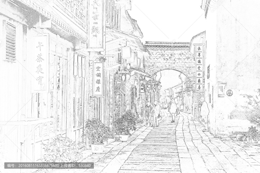 古鎮(zhèn)線描,,合層