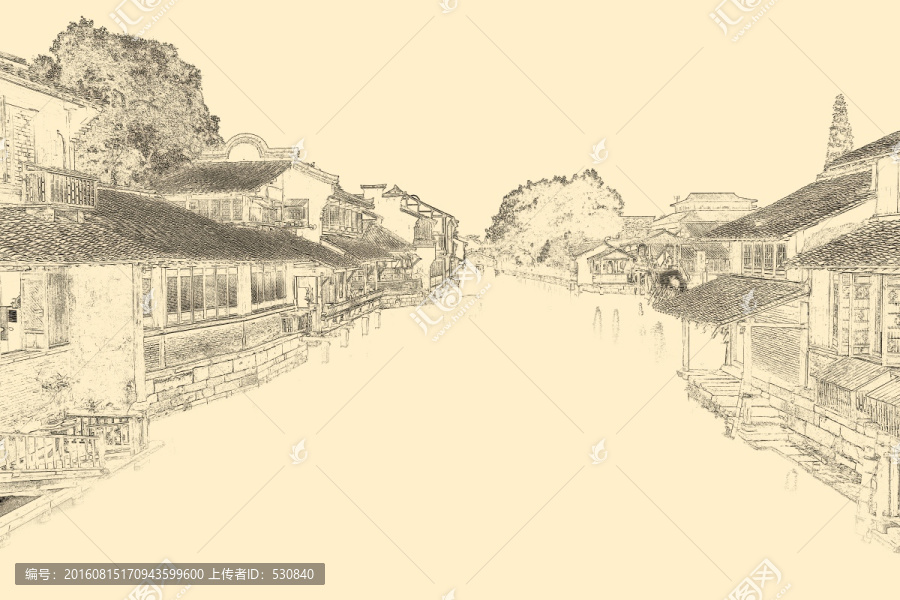 古鎮(zhèn)線描,,合層