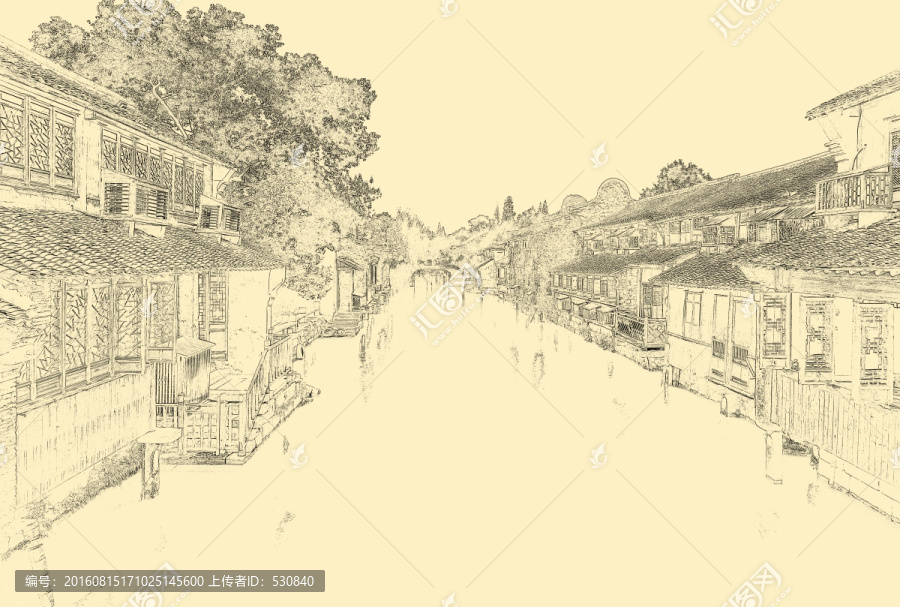 古鎮(zhèn)線描,,合層
