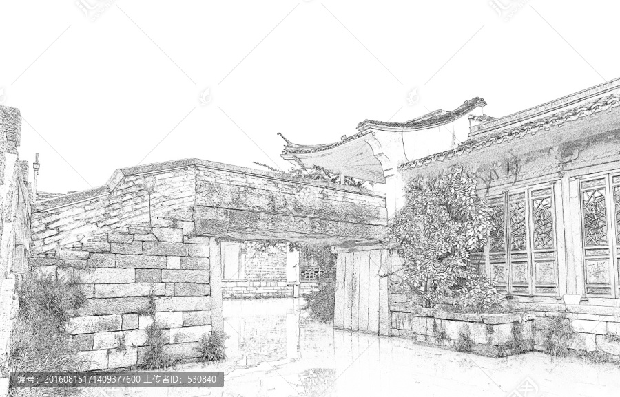 古鎮(zhèn)線描,,合層