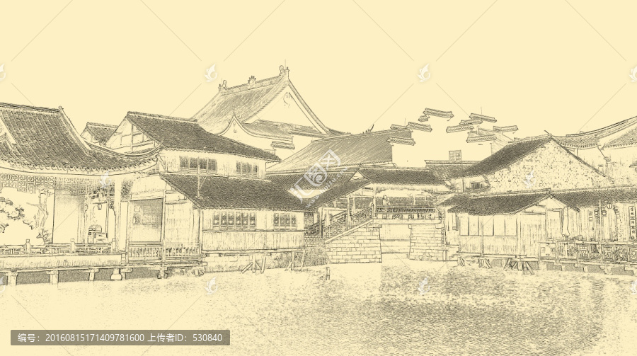 古鎮(zhèn)線描,,合層