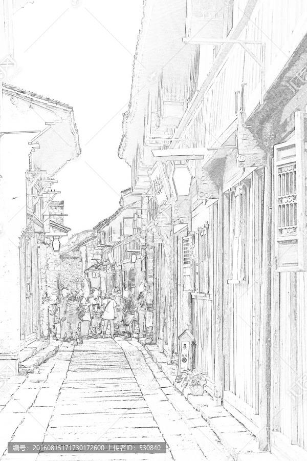 古鎮(zhèn)線描,,合層