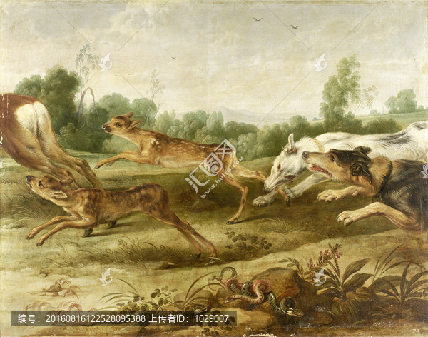 獵犬狩獵動(dòng)物油畫