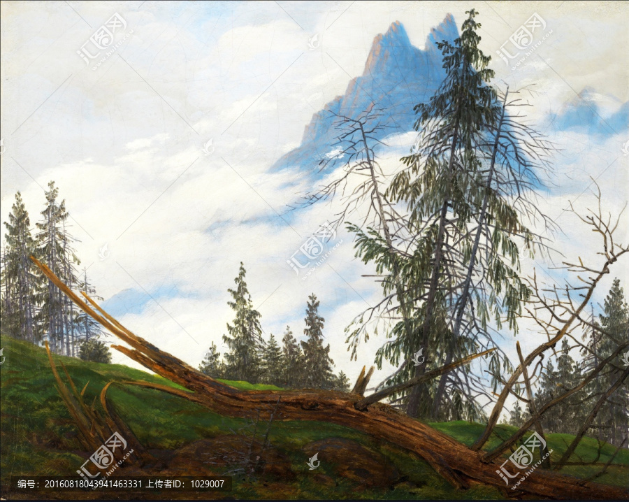 風(fēng)景油畫,雪山森林