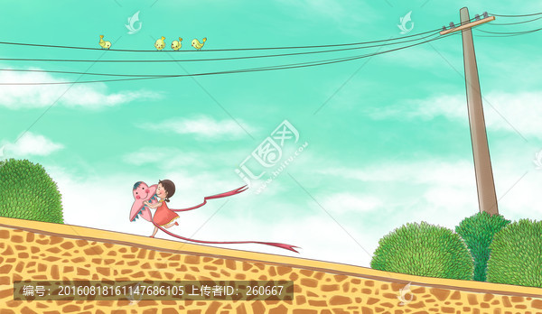 兒童插畫(huà),放風(fēng)箏