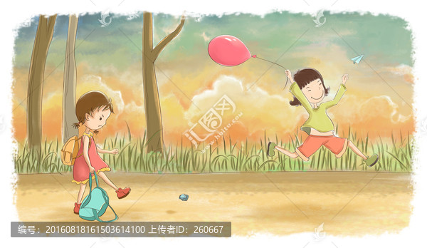 兒童插畫(huà),放學(xué)了