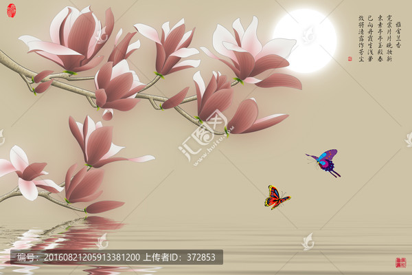 手繪玉蘭花壁畫電視背景墻