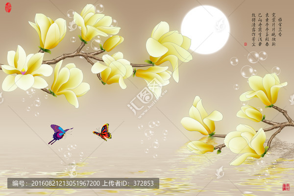 手繪玉蘭花壁畫電視背景墻
