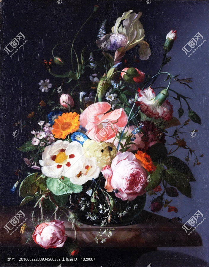 玫瑰郁金香花卉油畫