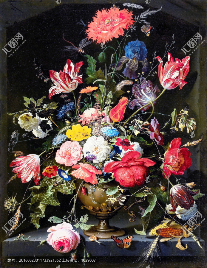 玫瑰郁金香花卉油畫