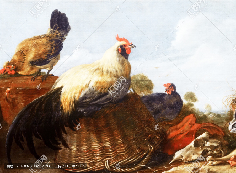 公雞動物油畫