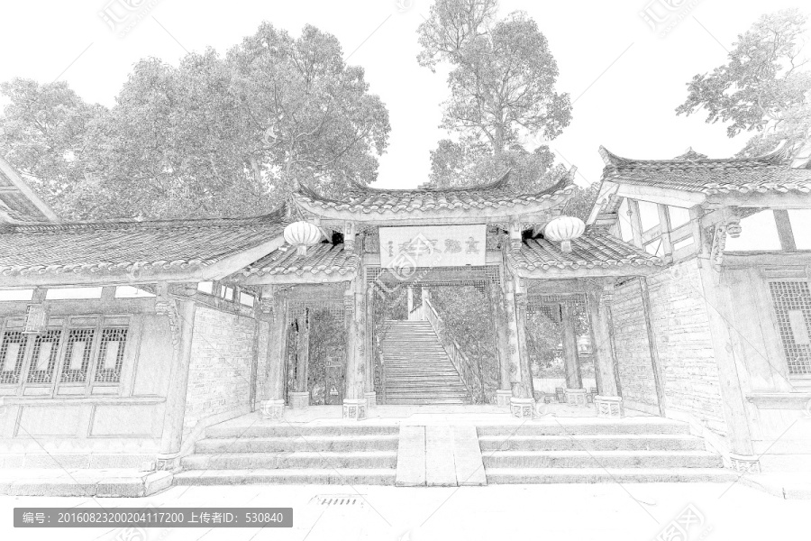 四川古鎮(zhèn)線描