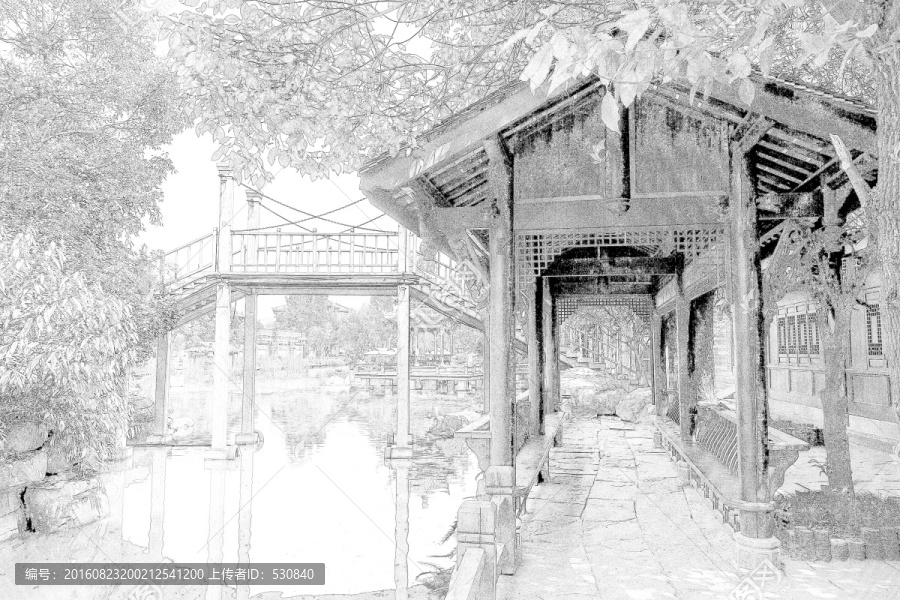 四川古鎮線描